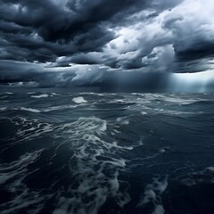 Wall Mural - Dark stormy sea with lightning and storm clouds