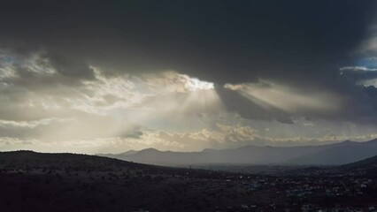 Wall Mural - timelapse with sunlight and moving sunbeams and mountain landscape, 4k
