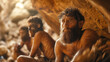 Prehistoric men in a cave setting.