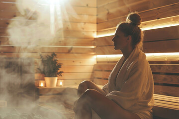 Canvas Print - Relaxed woman enjoying in sauna at wellness center