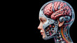 Diagrama de cerebro humano modificado en cuerpo artificial futurista