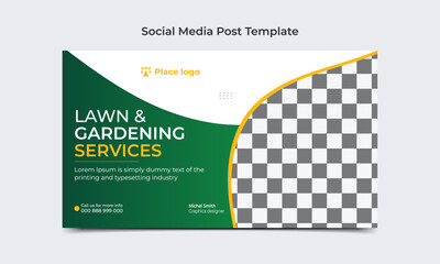 Wall Mural - Lawn and Gardening service social media post web banner template.