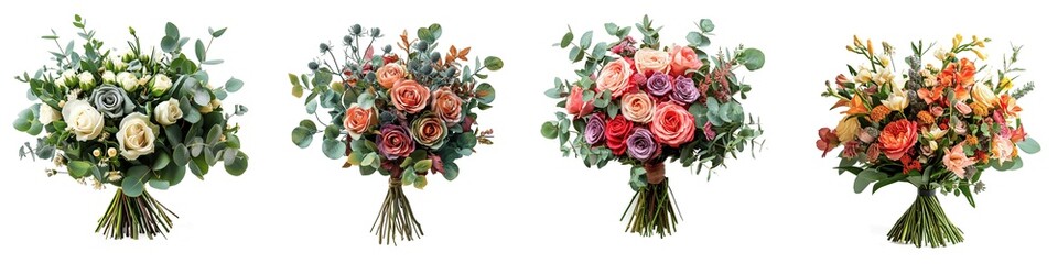 Wall Mural - Set of beautiful wedding bouquets isolated on transparent background