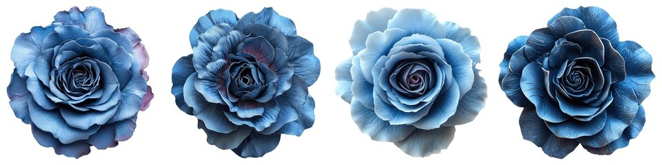Wall Mural - Set of blue roses isolated on transparent background