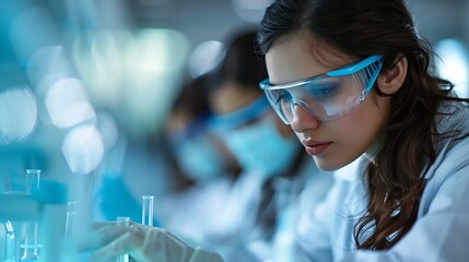 Leinwandbilder - Generative AI : group of scientist working on study in laboratory for medical research analysis.