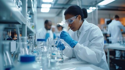 Aufkleber - Generative AI : group of scientist working on study in laboratory for medical research analysis.