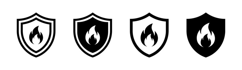 Canvas Print - Shield with fire icon set