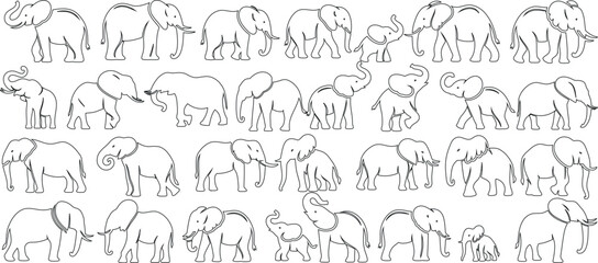 Wall Mural - Elephant outline pattern, minimalist elephant line art, Ideal elephants for modern decor, wall art, prints. Captivating simplicity, artistic expression