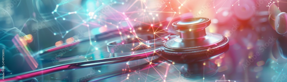 Bright close up view of a movie scene with a stethoscope magic ghost ...