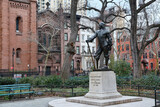 Fototapeta Big Ben - New York City, Stuyvesant Square, with statue of Dutch founder
