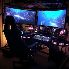 Canvas Print - High-tech virtual reality gaming setup.