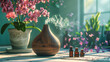 Essential Wellness: Aromatic Oils and Herbal Scents, Natural Health Concept with Wooden Background