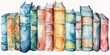 Hand drawing watercolor illustration of a row of vintage old books isolated on white background, watercolor image of books stacking isolated on whtie.