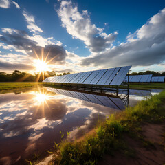 Wall Mural - Solar panels reflecting the sunlight in a clean energy farm.