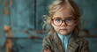 © Gayan - Portrait of a thoughtful young child with glasses, wearing a tweed jacket, against a blurred background.
