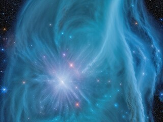 a vibrant star cluster bursting with young, blue stars, their light illuminating a nearby dust cloud