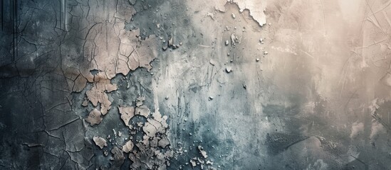 Canvas Print - The black and white wall in this grunge background is covered in peeling paint, revealing a textured surface with cracks and scratches. The decay adds character to the rough appearance of the wall.