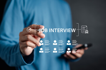 Wall Mural - Job interview, new career recruitment sites. recruiting with online technology. unemployment finding job search for resume register find your career concept.