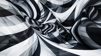 Wall Mural - An abstract ceiling with black and white geometric shapes, styled with emotive figural distortions, layered landscapes, and psychedelic, topographical realism.