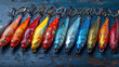 Bright Fishing Lures & Angling Baits on Deep Cerulean