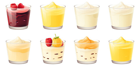 flat art collection of pudding cups isolated on a white background as transparent PNG