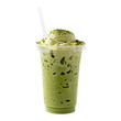 Iced milk on top macha green tea  isolated on transparent png.
