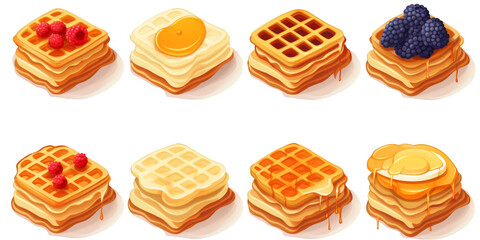 Wall Mural - flat art collection of waffles isolated on a white background as transparent PNG