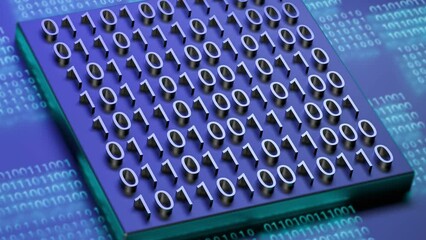 Binary code 1.0 metallic, programming concept. Digital binary data, animation. 3D render