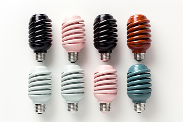Wall Mural - set of eight light bulbs on a white background. generated by artificial intelligence