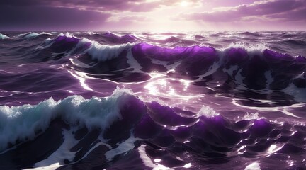 Wall Mural - Purple sea ocean waves water texture from Generative AI