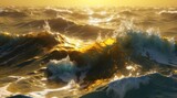 Fototapeta Natura - Yellow sea ocean waves water texture from Generative AI