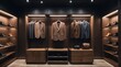 Luxury men clothing brown suit on hanger at high end fashion store boutique from Generative AI