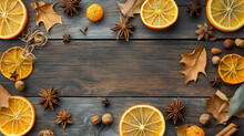 Autumn Background With Candied Oranges, Nuts And Spices.