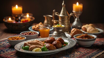 Wall Mural - Middle Eastern Suhoor or Iftar meal

