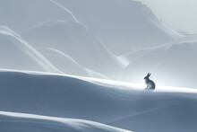 Polar Landscape With A Silhouette Of A Lone Arctic Hare, Vast Emptiness