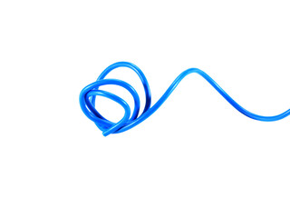 Blue wire cable of usb and adapter isolated on white background.Selection focus.