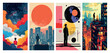Collection of vibrant urban illustrations with contemplative figures