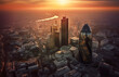 London City skyscrapers buildings, drone view. London streets, banking district. London skyscraper at sunset, aerial view. England, UK. Cityscape financial district. Willis Building, Tower Exchange.