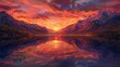 Fiery Reflections: Serene Mountain Lake