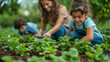 © feeling lucky - A joyful moment as a parent teaches their child to pick herbs or vegetables from their lush home garden.