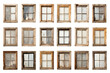 © Muhammad - Set of Twelve Old Windows. A collection of twelve weathered and aged windows placed on a clean white background. The windows vary in size and style showcasing a range of architectural designs.