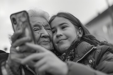 Wall Mural - grandmother with her granddaughter taking a selfie