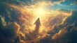 Jesus Christ in Heaven Blessing & Welcoming All. Neural network generated image. Not based on any actual person or scene.