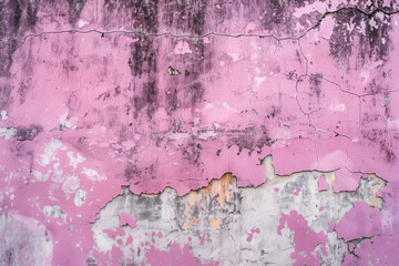  A pink wall with a lot of cracks and peeling paint