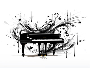 Wall Mural - The grand piano line art and watercolor graphic illustration abstract art background monochrome schematic color on white background