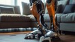 © Rattanathip - A pair of advanced robotic prosthetic legs equipped with modern technology standing idle in a home environment.