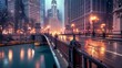 Michigan Avenue Bridge and Magnificent Mile in Chicago, IL, USA