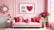 © QasimAli - Mockup frame in the valentine's room with have sofa and home decor for valentine's day