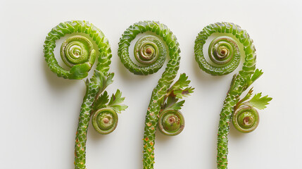 Wall Mural - Fiddleheads on isolated white background, Generative Ai