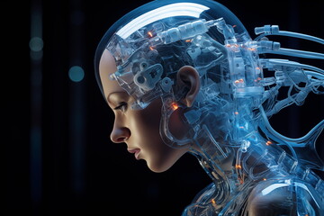 Wall Mural - ai (artificial intelligence) concept. human and technology. digital transformation concept. wide ima